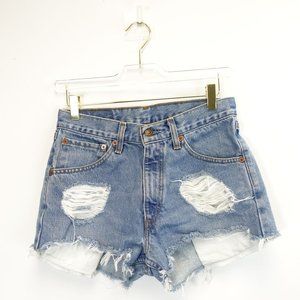 VINTAGE Levis 521 Jean Short Shorts 30 Blue High Rise Raw Distressed Hot Pants